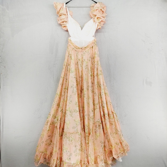 NWT Mac Duggal  Pink Multicolor Ruffle Tiered Floral Cut-Out Chiffon Gown P2841 - Picture 6 of 11